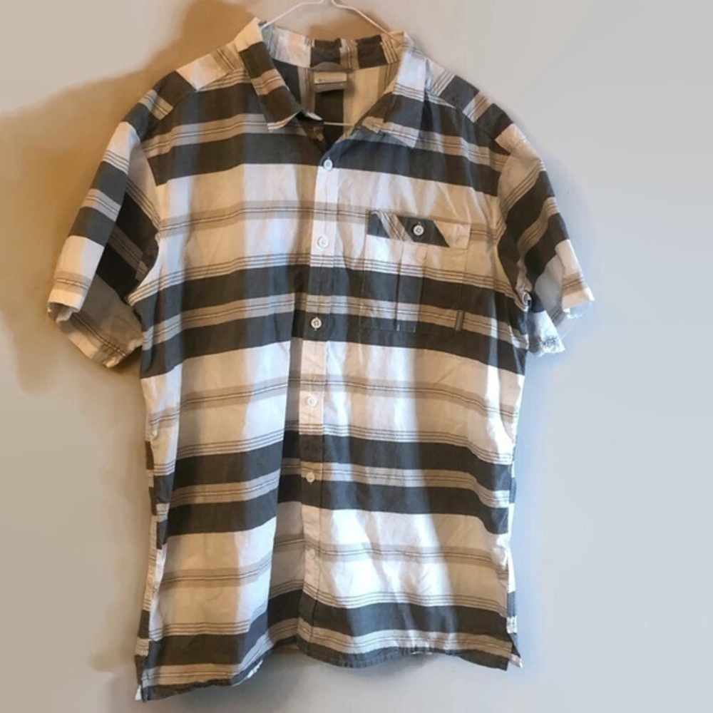 columbia mens plaid white and gray button up short sleeve shirt sz XL
